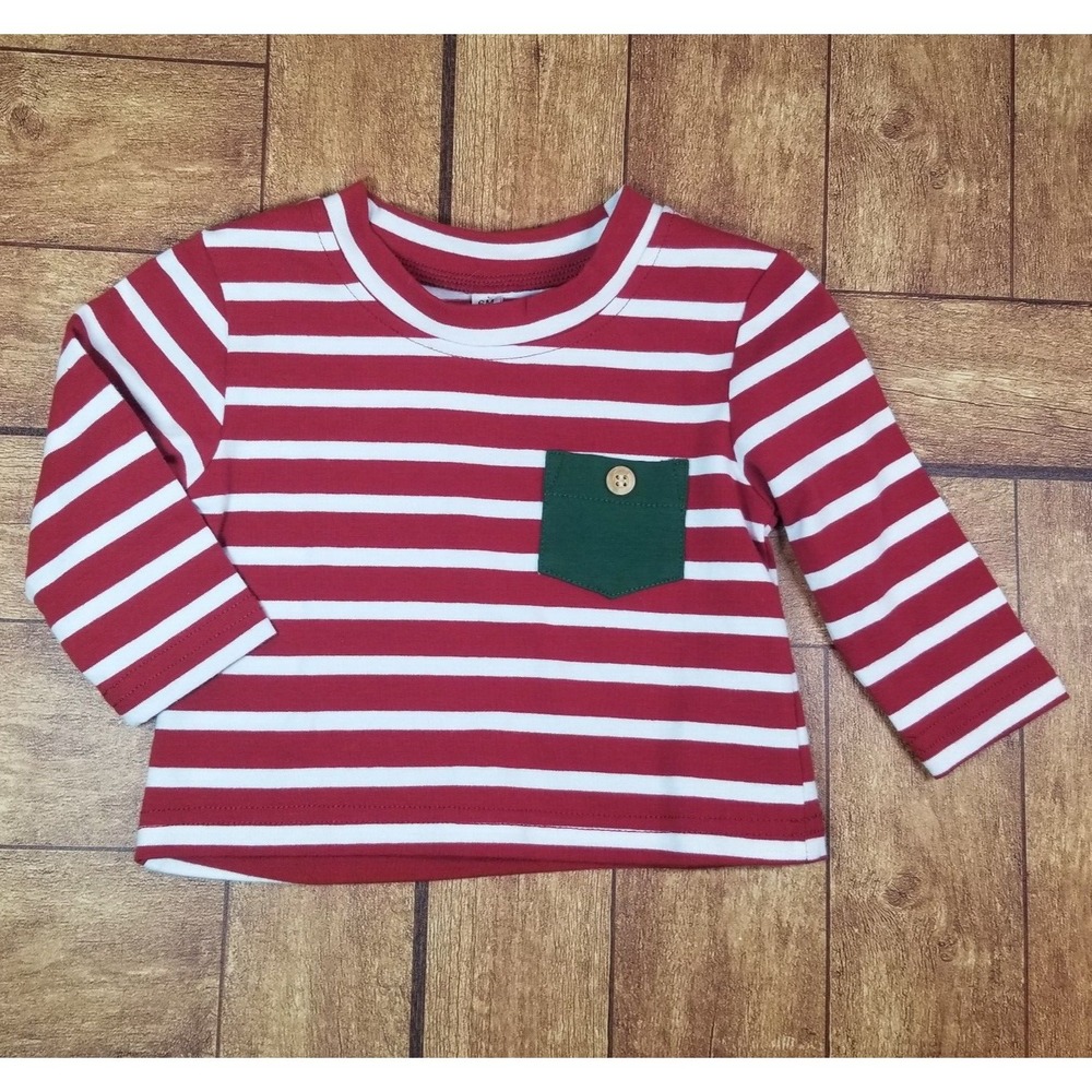 Layton & Ella Boutique Red White Striped Long Sleeve Pocket T-shirt 6 months‎